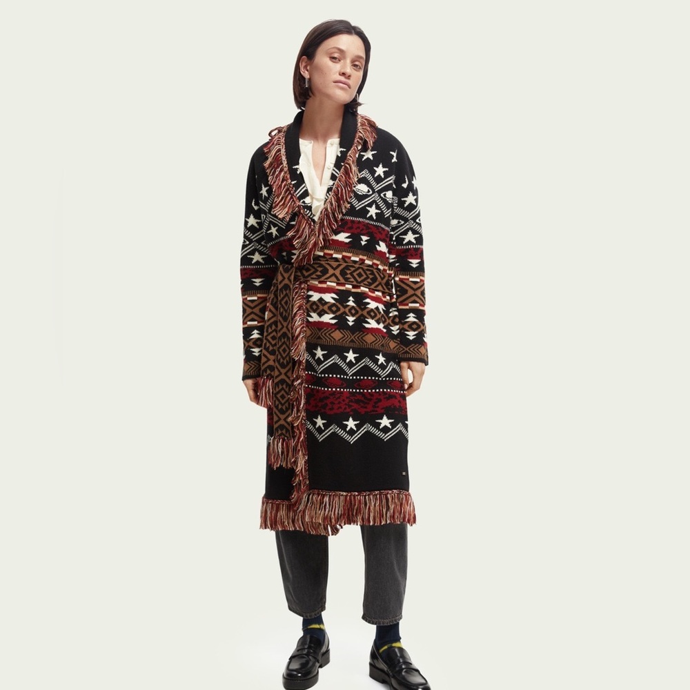 Scotch & Soda Jacquard woven fringed cardigan M